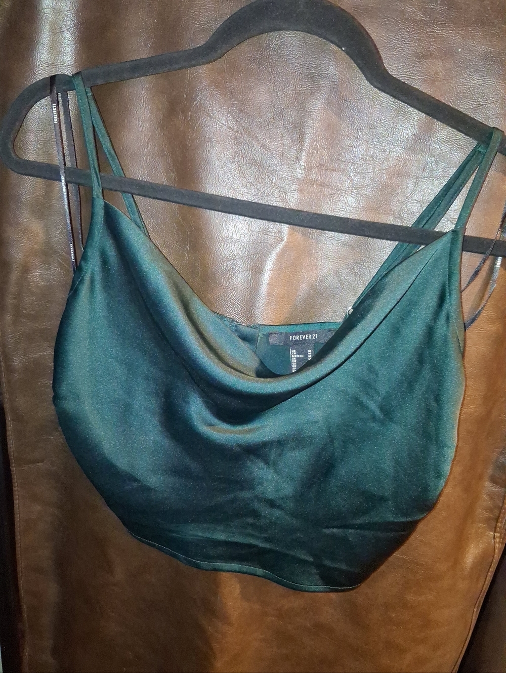 Forever 21 Satin Cowl Crop Top in Emerald Green